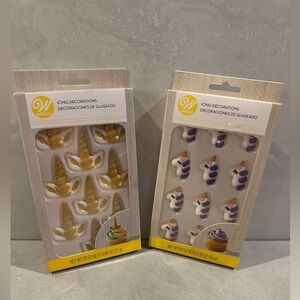 Wilton Gold and Colorful Unicorn Icing Decorations Set of Two